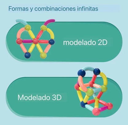 Juego Bloques Construcción Magnéticos – ¡Desarrolla la Mente y la Creatividad de tu Hijo Jugando! + GRATIS ejemplos de figuras que puedes armar