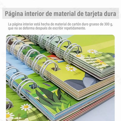 Set Cuaderno Caligrafía Mágica Montessori - Practica y Aprende sin Miedo a Equivocarse - Incluye GRATIS 1 lapiz + 10 recargas de tintas + herramienta para sujetar bolígrafos